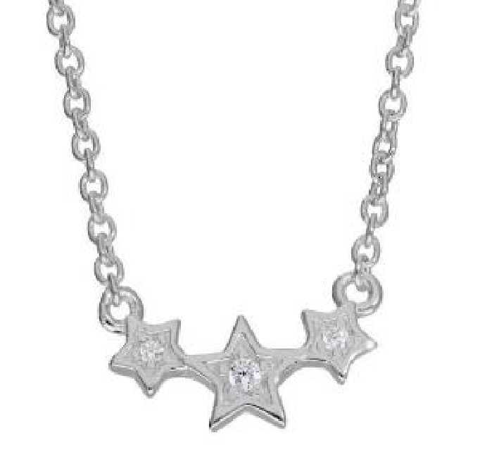 925 Sterling Silver Three Stars Pendant Necklace with Cubic Zirconia
