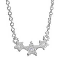 925 Sterling Silver Three Stars Pendant Necklace with Cubic Zirconia