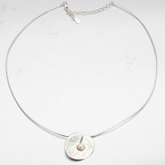 925 Sterling Silver Textured Leaf Pendant Necklace with Freshwater Pearl Accent and Adjustable Chain