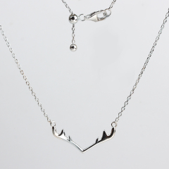 925 Sterling Silver Adjustable Antler Pendant Necklace