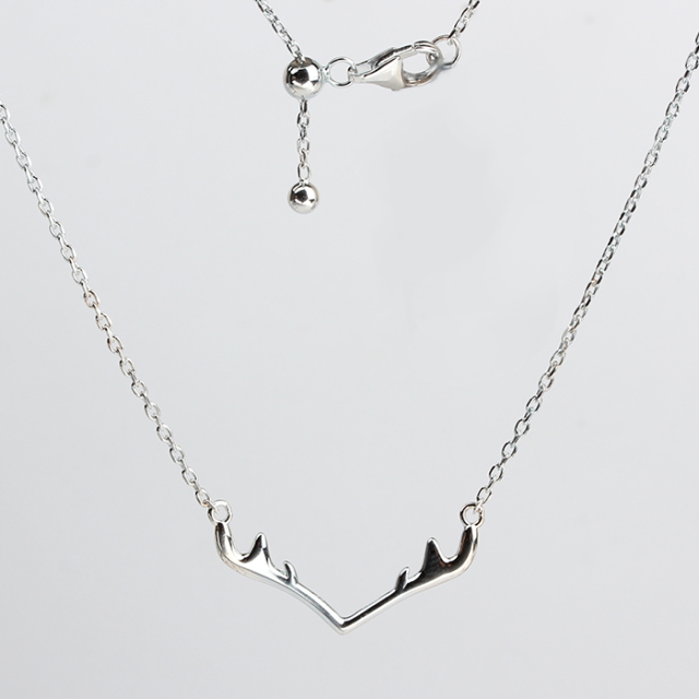 925 Sterling Silver Adjustable Antler Pendant Necklace
