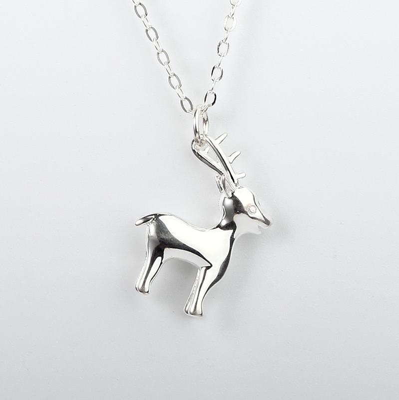 925 Sterling Silver 3D Deer Pendant Necklaces
