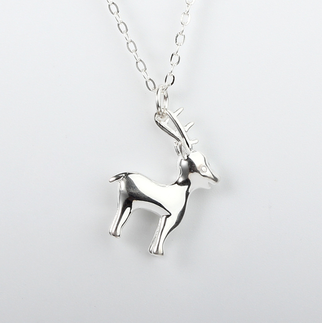 925 Sterling Silver 3D Deer Pendant Necklaces