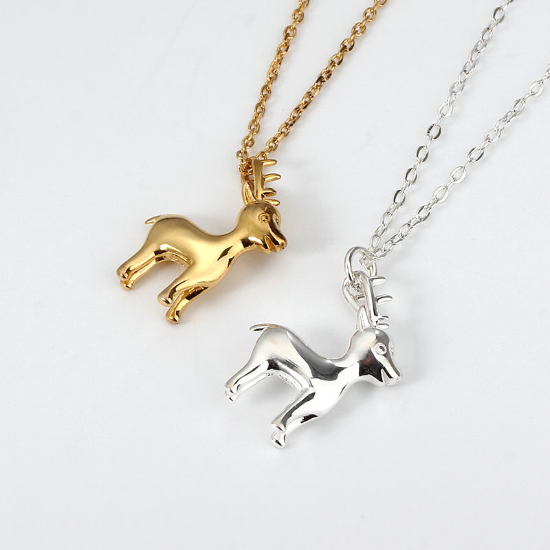 925 Sterling Silver 3D Deer Pendant Necklaces