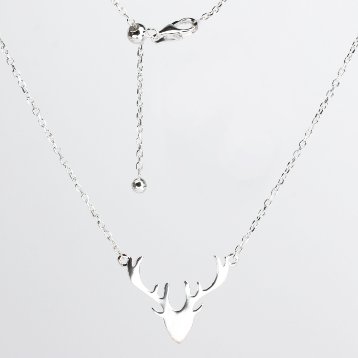 925 Sterling Silver Adjustable Deer Antler Pendant Necklace
