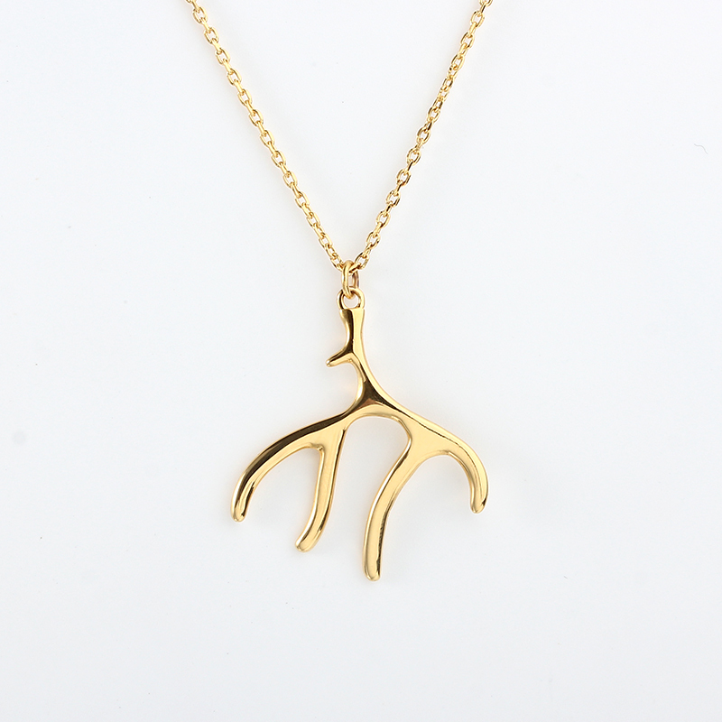 925 Sterling Silver Gold Antler Pendant Necklace