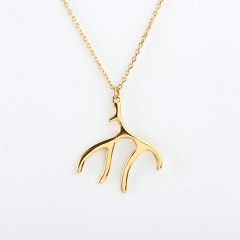 925 Sterling Silver Gold Antler Pendant Necklace