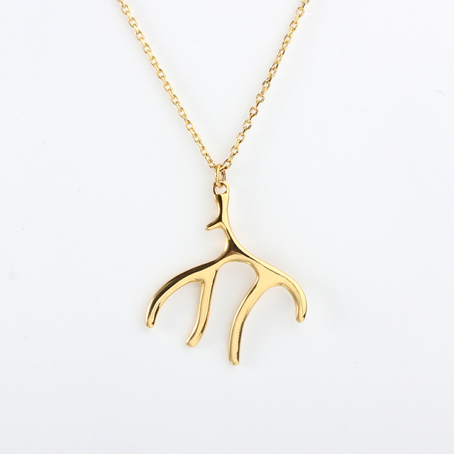 925 Sterling Silver Gold Antler Pendant Necklace