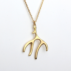 925 Sterling Silver Gold Antler Pendant Necklace