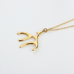 925 Sterling Silver Gold Antler Pendant Necklace