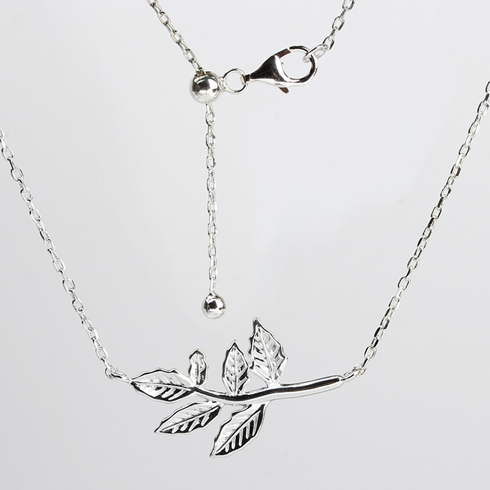 925 Sterling Silver Adjustable Branch and Leaf Pendant Necklace