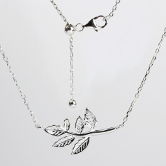 925 Sterling Silver Adjustable Branch and Leaf Pendant Necklace