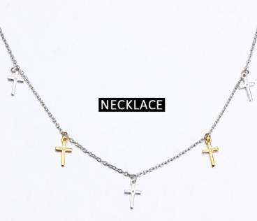 925 Sterling Silver Cross Charm Station Necklace