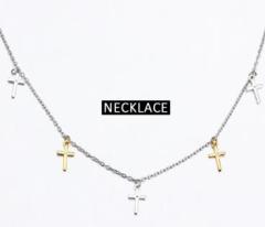 925 Sterling Silver Cross Charm Station Necklace
