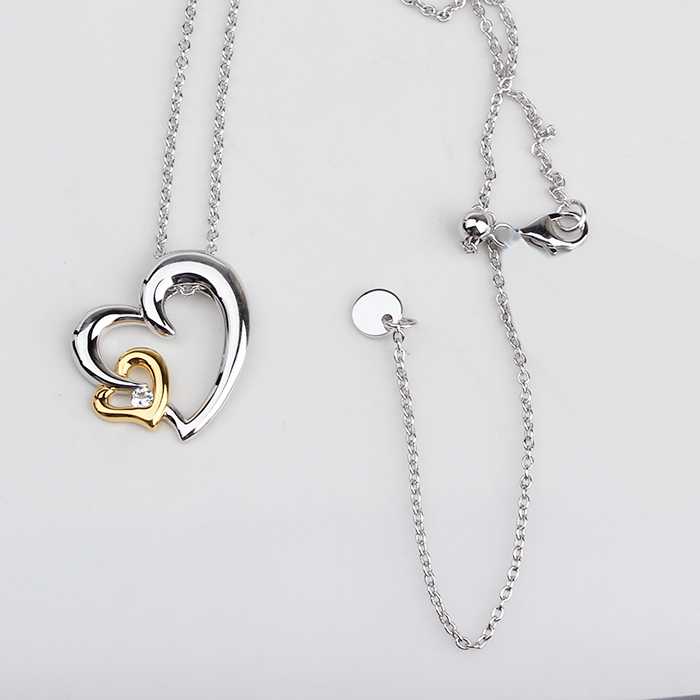 925 Sterling Silver Adjustable Necklace with Two-Tone Interlocking Hearts Pendant