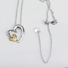 925 Sterling Silver Adjustable Necklace with Two-Tone Interlocking Hearts Pendant