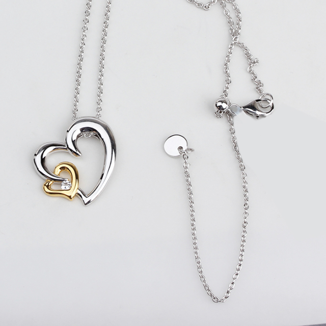 925 Sterling Silver Adjustable Necklace with Two-Tone Interlocking Hearts Pendant