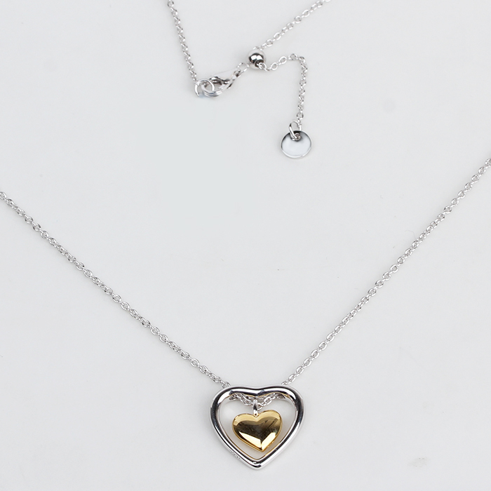 925 Sterling Silver Adjustable Two-Tone Double Heart Pendant Necklace