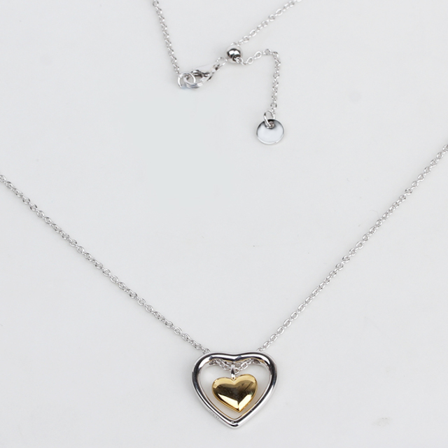 925 Sterling Silver Adjustable Two-Tone Double Heart Pendant Necklace