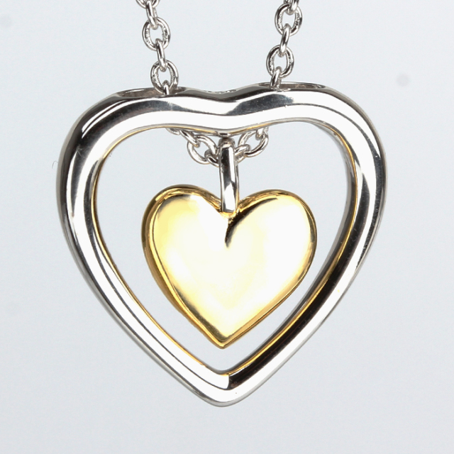 925 Sterling Silver Adjustable Two-Tone Double Heart Pendant Necklace