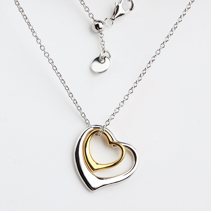 925 Sterling Silver & Gold Two-Tone Adjustable Interlocking Heart Pendant Necklace