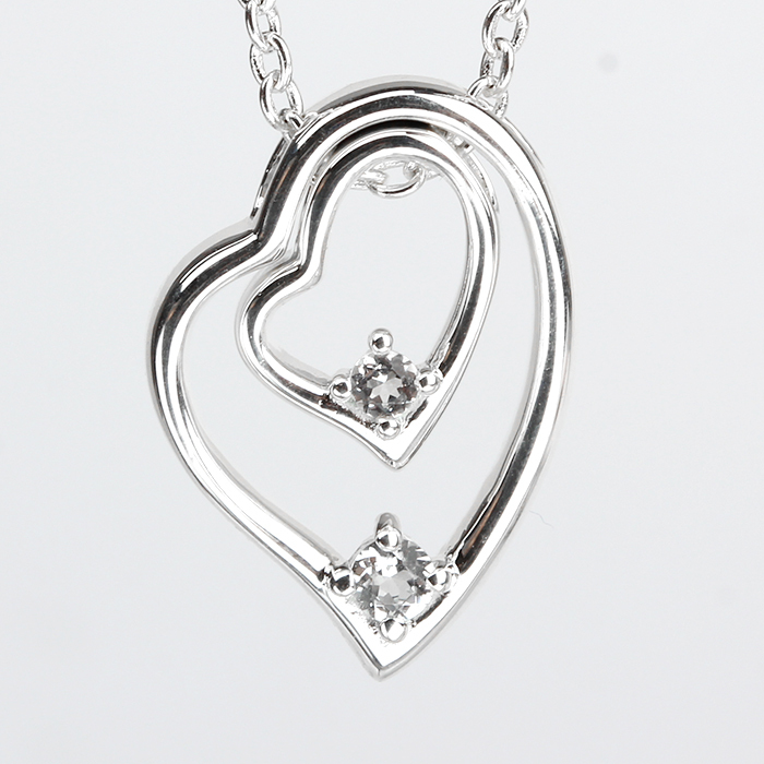 925 Sterling Silver Double Heart Pendant Necklace with Crystals