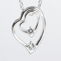 925 Sterling Silver Double Heart Pendant Necklace with Crystals