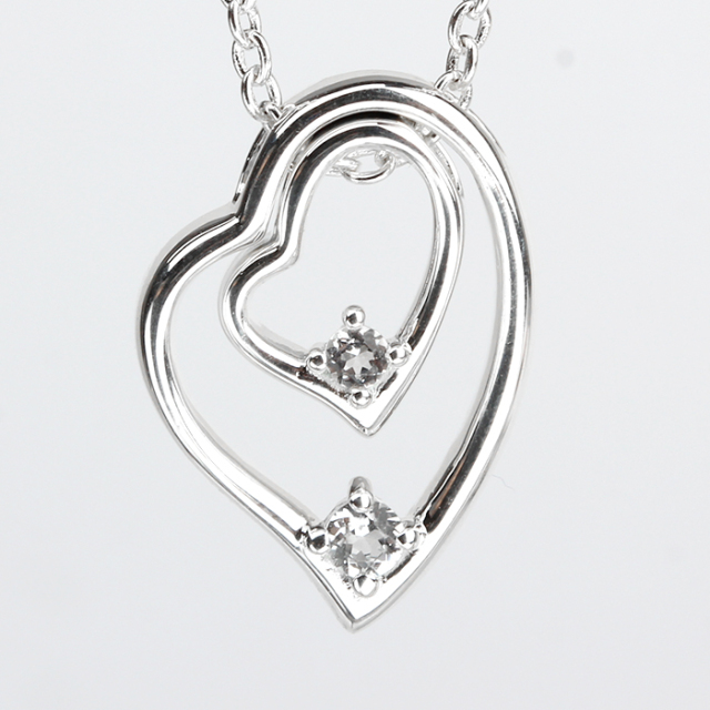 925 Sterling Silver Double Heart Pendant Necklace with Crystals