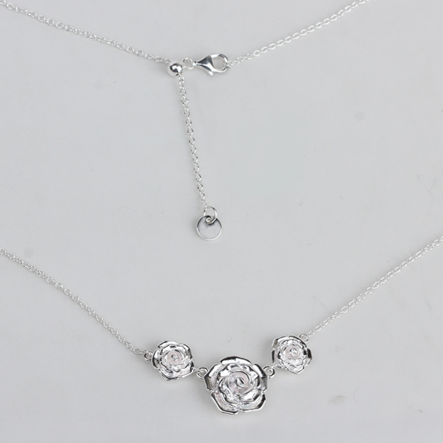 925 Sterling Silver Adjustable Rose Pendant Necklace