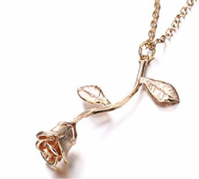 925 Sterling Silver Rose Gold Plated 3D Rose Flower Pendant Necklace
