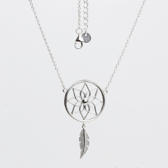 925 Sterling Silver Adjustable Dreamcatcher Pendant Necklace with Feather Charm
