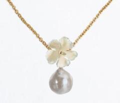 925 Sterling Silver Gold Flower Pendant Necklace with Baroque Pearl Drop