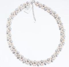 925 Sterling Silver Two-Tone Freshwater Pearl Twisted Choker Necklace