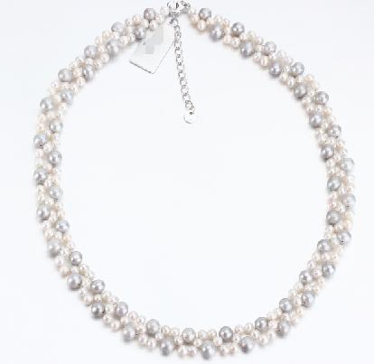 925 Sterling Silver Two-Tone Freshwater Pearl Twisted Choker Necklace