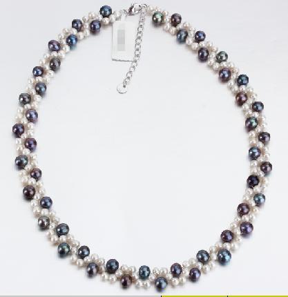 925 Sterling Silver Two-Tone Black & White Freshwater Pearl Twisted Choker Necklace