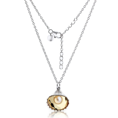 925 Sterling Silver Adjustable Necklace with Oval Citrine and Pearl Pendant