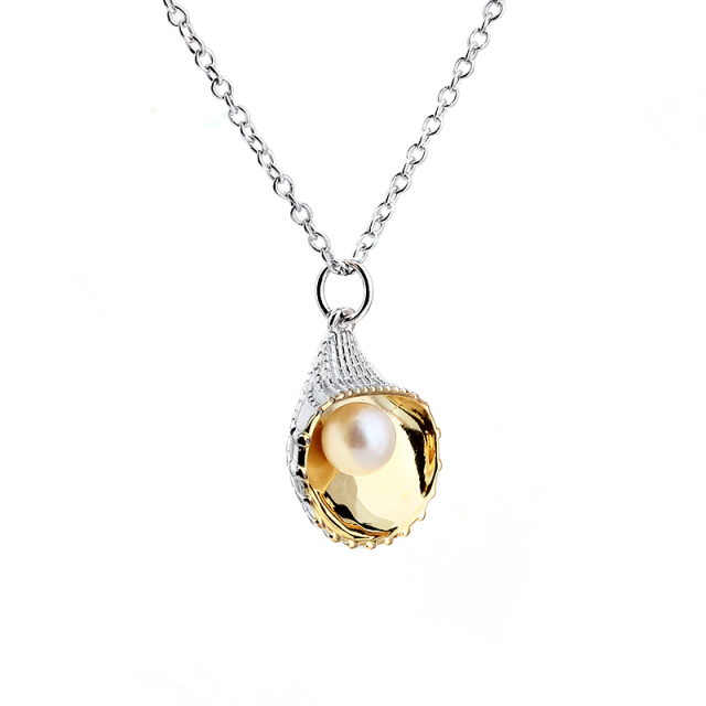 925 Sterling Silver Adjustable Necklace with Oval Citrine and Pearl Pendant