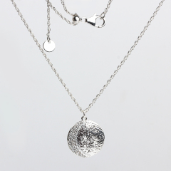 925 Sterling Silver Adjustable Textured Disc Pendant Necklace