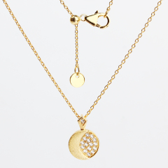 925 Sterling Silver Gold Adjustable Necklace with Pave Crystal Round Pendant