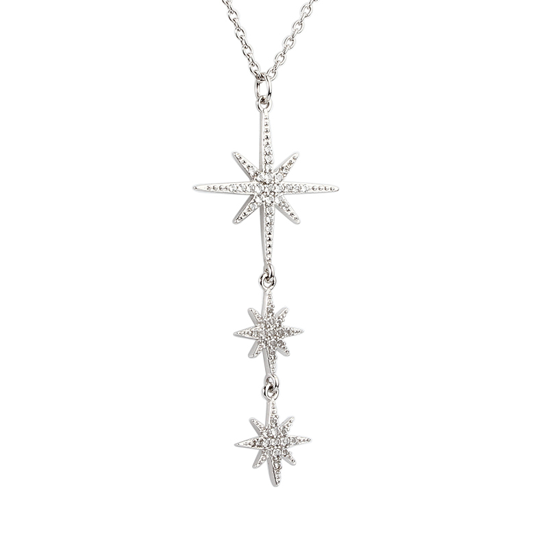 925 Sterling Silver Three-Tier North Star Pendant Necklace