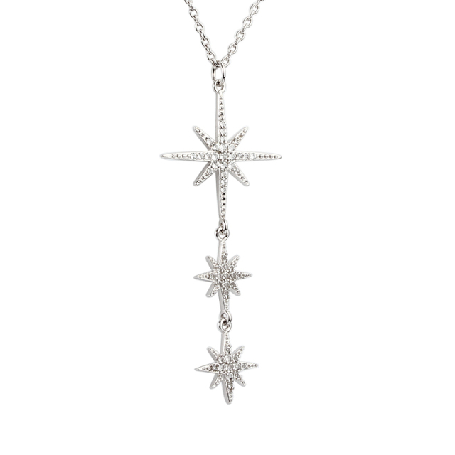 925 Sterling Silver Three-Tier North Star Pendant Necklace