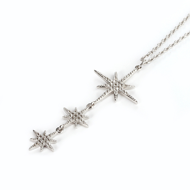 925 Sterling Silver Three-Tier North Star Pendant Necklace