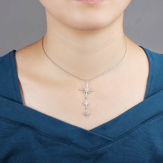 925 Sterling Silver Three-Tier North Star Pendant Necklace