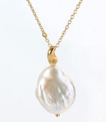 925 Sterling Silver Gold Baroque Pearl Pendant Necklace