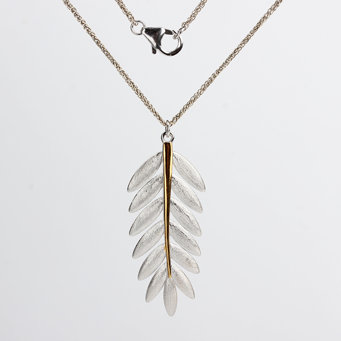 925 Sterling Silver & Gold Two-Tone Leaf Pendant Necklace