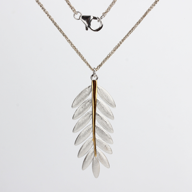 925 Sterling Silver & Gold Two-Tone Leaf Pendant Necklace