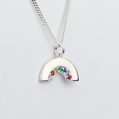 925 Sterling Silver Rainbow Gemstone Pendant Necklace