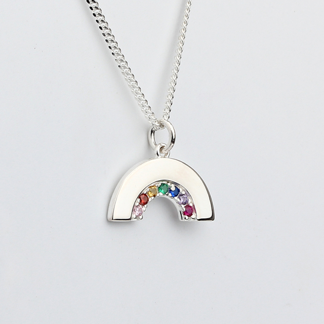 925 Sterling Silver Rainbow Gemstone Pendant Necklace