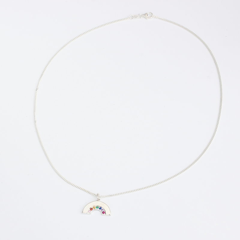 925 Sterling Silver Rainbow Gemstone Pendant Necklace