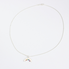 925 Sterling Silver Rainbow Gemstone Pendant Necklace